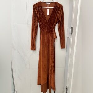 Baltic Born Jada Ribbed Velvet Wrap Long Sleeve Dress